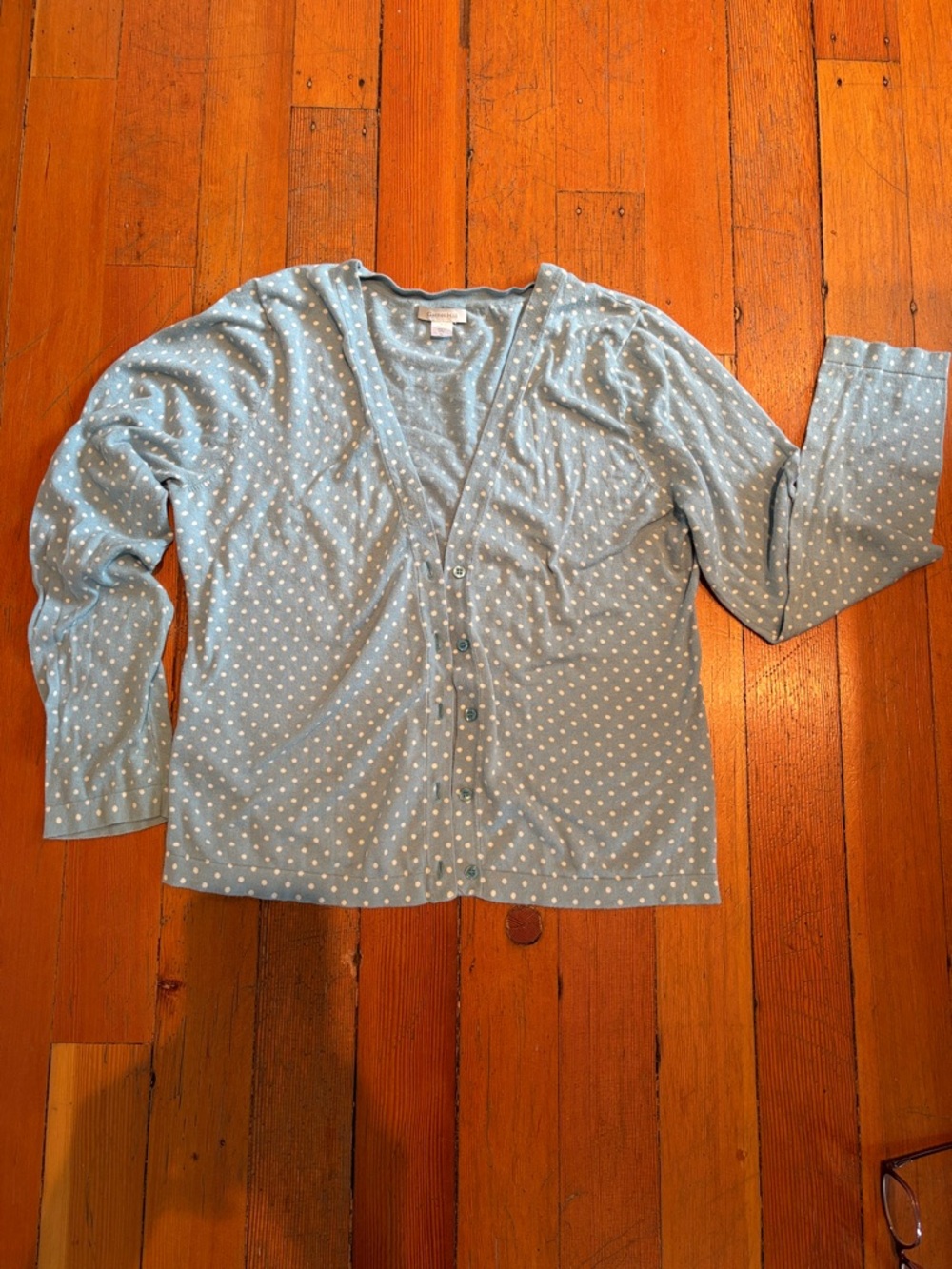 Garnet Hill Light Blue and White Polka Dot Cardigan